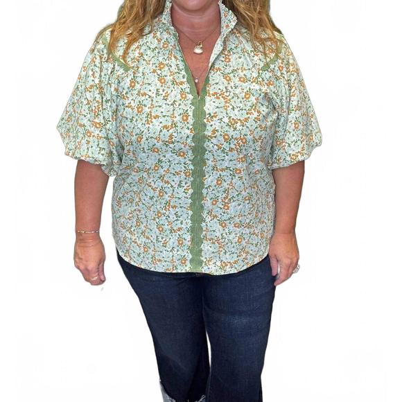 NEW UMGEE field of flowers v-neck blouse in multi - Picture 1 of 5